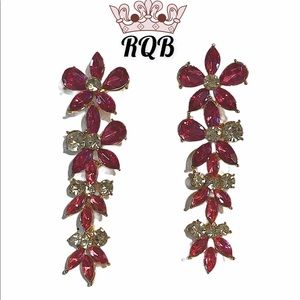 Pink Flower Crystal Earrings Medium Length